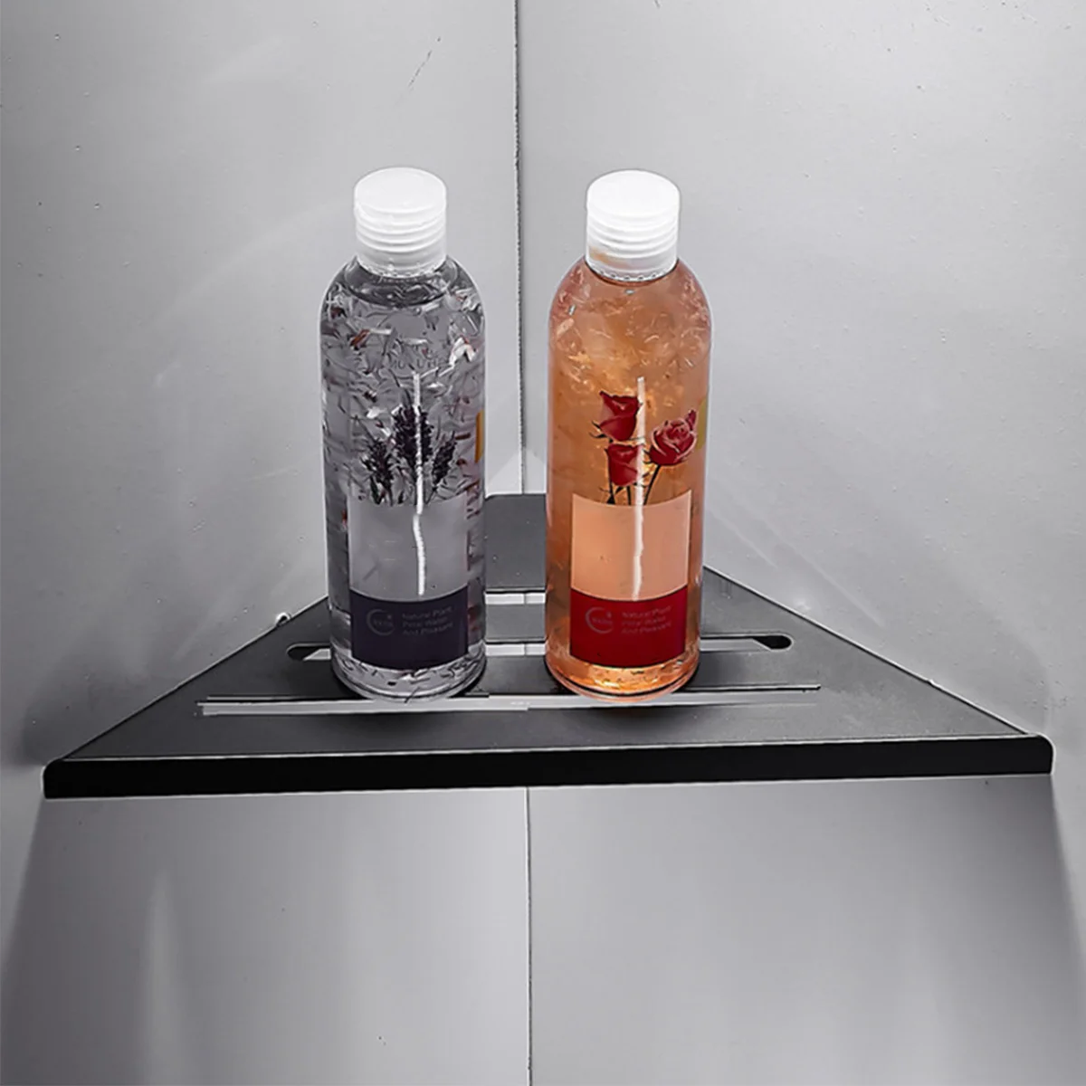 ห้องน้ําชั้นวางมุมชั้นวางของไม่มีเจาะ 304 สแตนเลสสตีลมุมจัดเก็บ Heavy-Duty Hollow แชมพู Rack