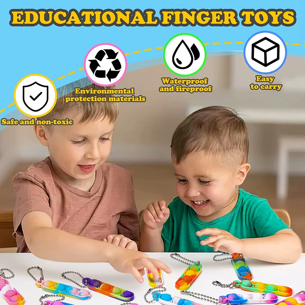30pcs Mini POP พวงกุญแจ Fidget ของเล่น PUSH POP จํานวนมากพวงกุญแจ PARTY Favors สําหรับเด็ก POP Bubble ของเล่นแพ็คเด็กผู้หญิงผู้ใหญ่