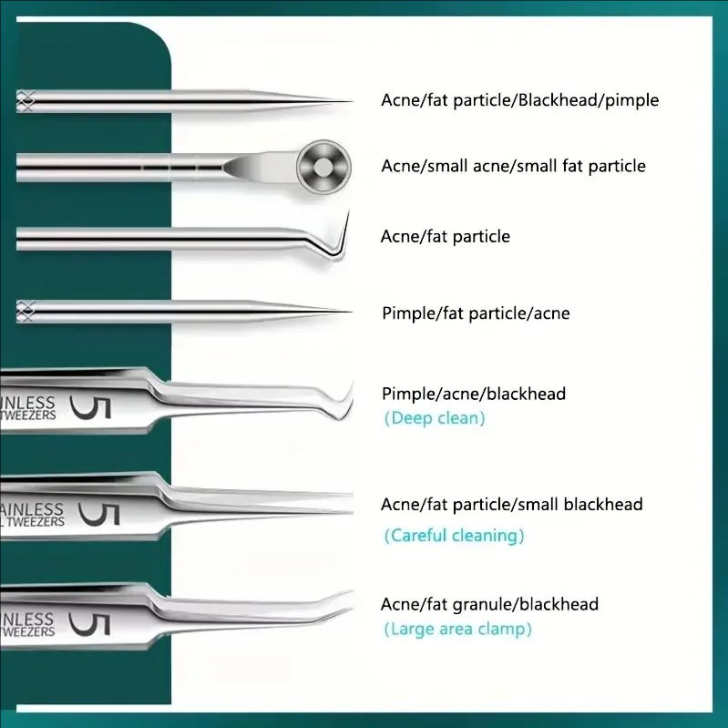 MJ 8 pezzi clip per acne in acciaio inossidabile, clip per cellule, clip per punti neri, ago per acne, ago per acne per salone di bellezza, strumento per ago per acne