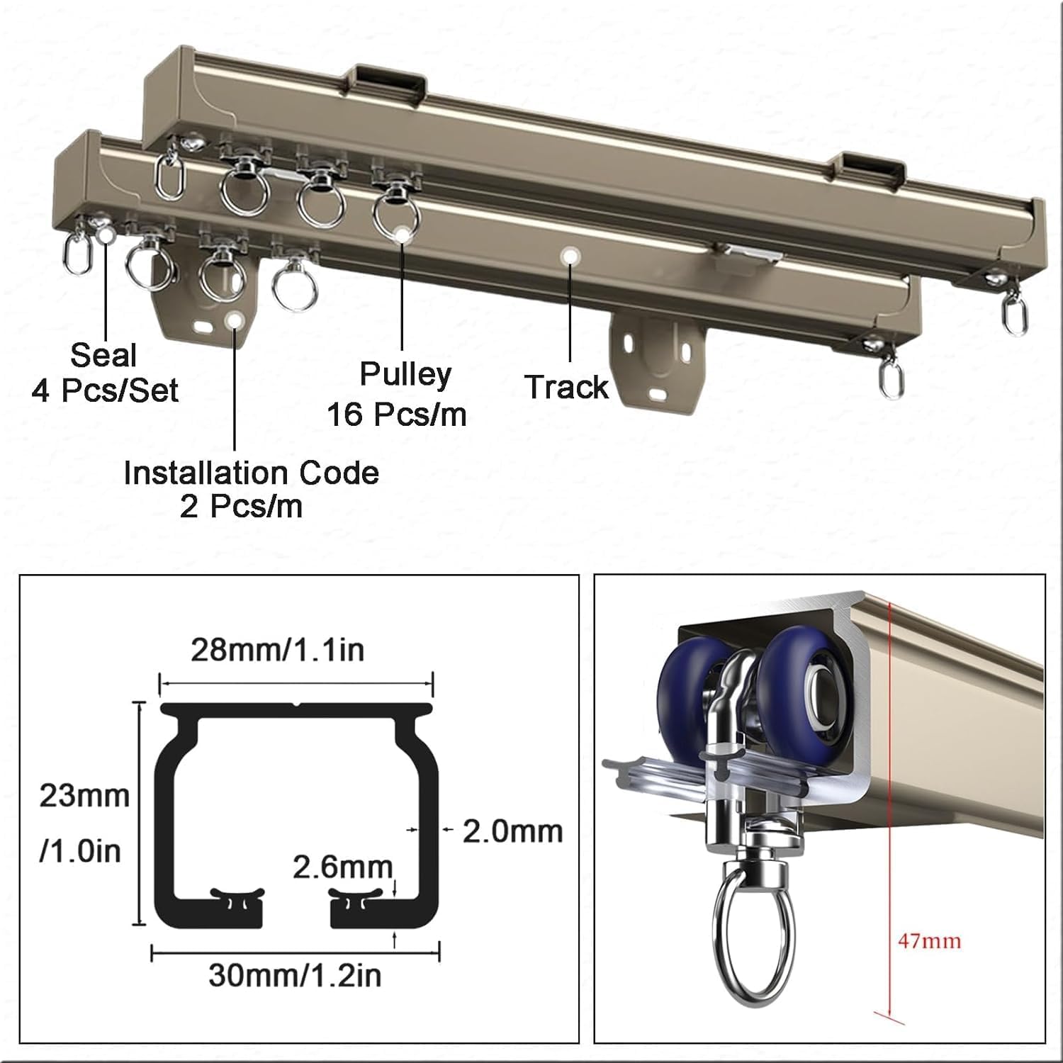 Para barra de cortina doble, sistema de riel silencioso resistente, diseño 2 en 1 para sala de estar, dormitorio o divisor de ha