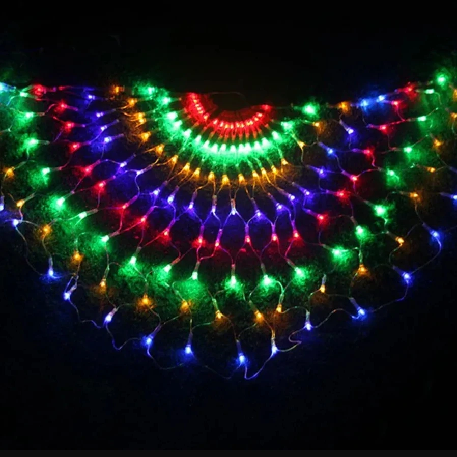ไฟราวตาข่าย LED กลางแจ้งขนาด3.2*0.6ม. สายไฟประดับลายนกยูงกันน้ำสำหรับตกแต่งสวนชายคา