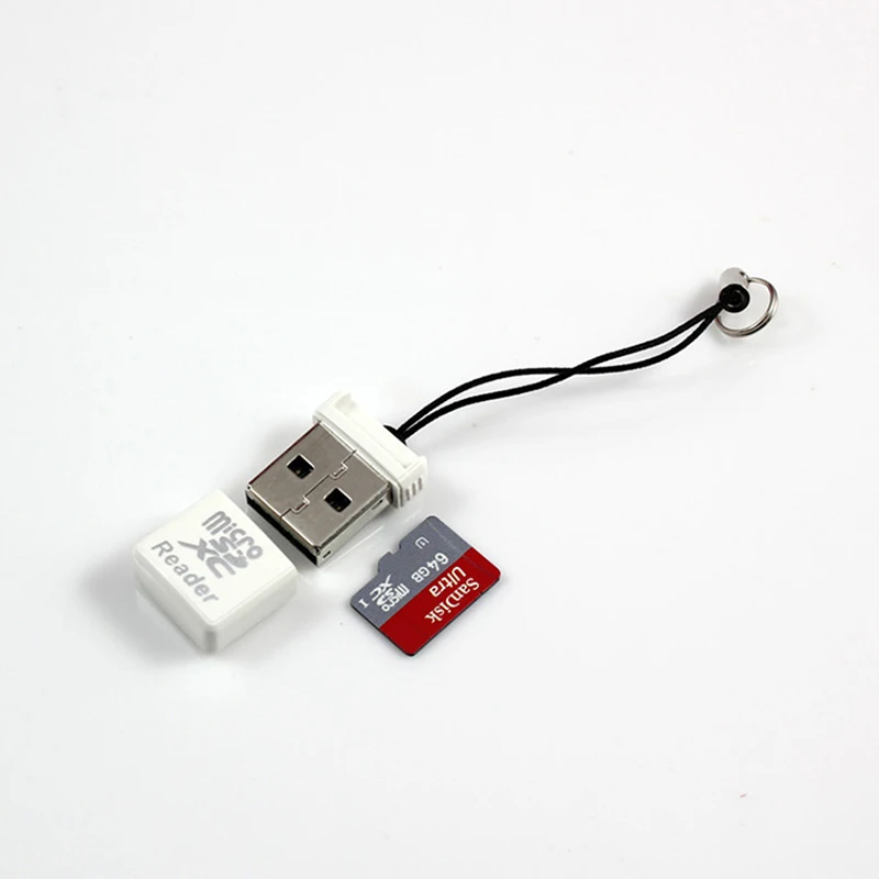 Mini USB 2.0 High Speed Memory Card Reader Adapter Micro SD/TF Card Reader with Lanyard Plug and Play