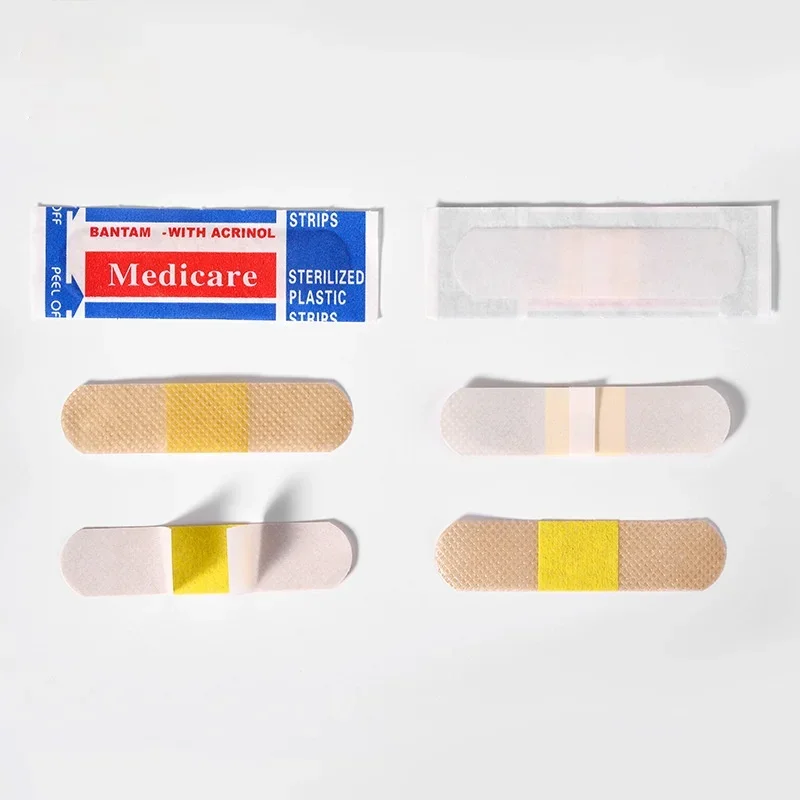 Atadura de primeiros socorros de emergência, tecido não tecido, impermeável, respirável, estéril, pasta ferida, band-aid médico, gesso, 100pcs por conjunto