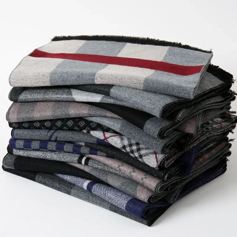 Bufanda de Cachemira a cuadros de invierno de marca de lujo para hombre, bufandas cálidas a cuadros para el cuello, bufandas de negocios para hombre, bufanda navideña para hombre