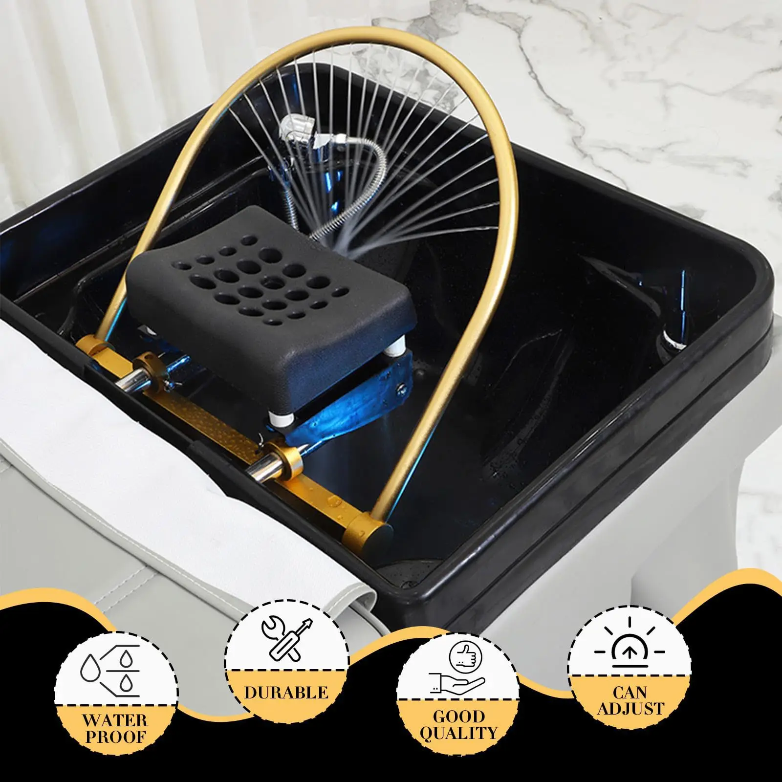 Equipamento de bacia de shampoo cabeça terapia acessórios de circulação de água shampoo cama barbeiro spa bacia chuveiro rack com travesseiro