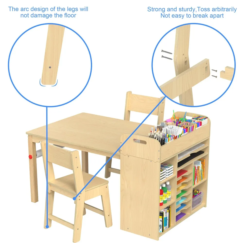 Kids Art Table and Chairs Set Craft Table with Large Storage Desk and Portable Art Supply Organizer for children ages 8-12
