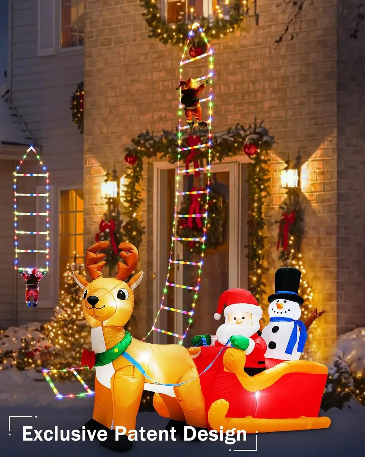 Christmas Decorations LED Ladder Lights with Climbing Santa Claus Indoor Lights Xmas Lights Tree for Holiday Window Xmas Decor