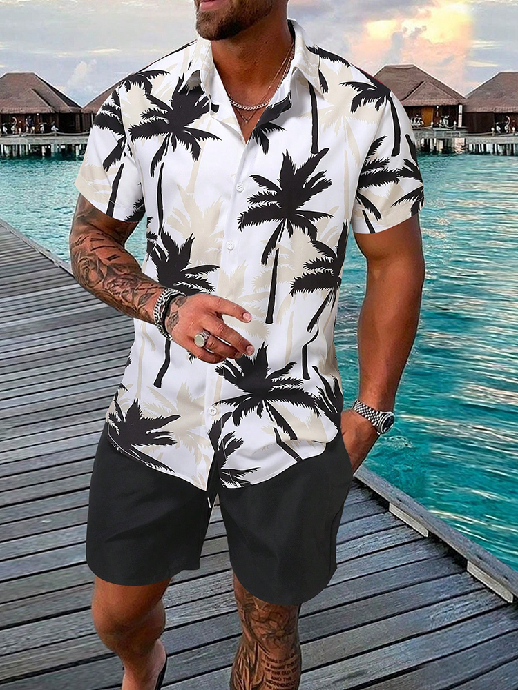 Chemise hawaïenne à manches courtes pour hommes et shorts de plage Set Beach Resort Chemise décontractée pour hommes