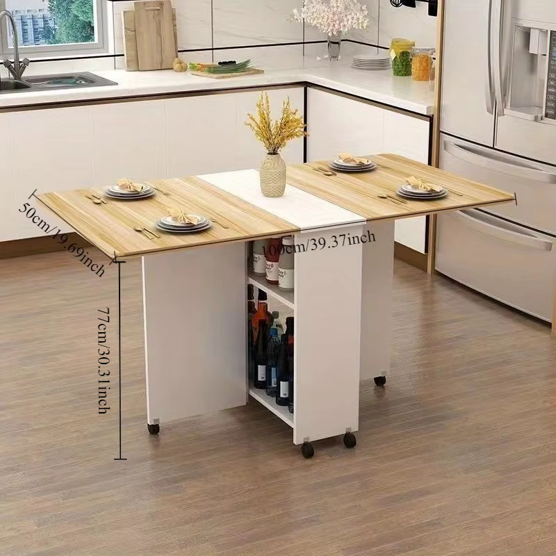 Folding dining table household small apartment movable pulley retractable rectangular simple multi-functional eating table