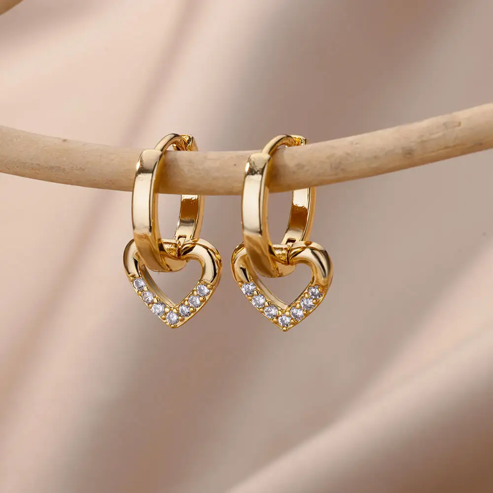 Zircon Tròn Đôi Khuyên Tai Vòng Cho Nữ Thép Không Gỉ Vòng Vòng Tròn Trái Tim Ác Xanh Bông Tai Nữ Thời Trang Trang Sức Dự Tiệc Tặng BFF