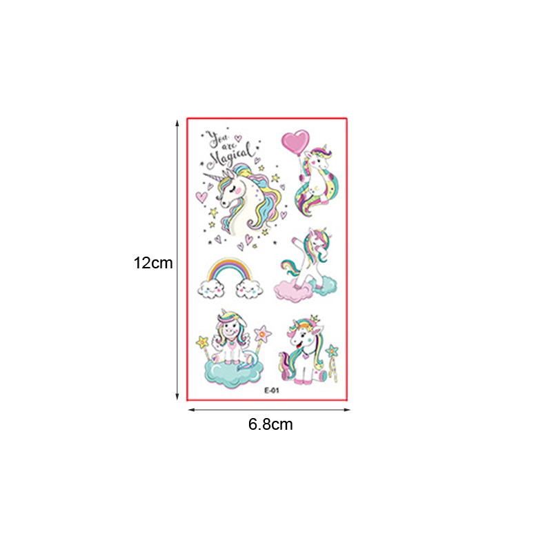 10 แผ่น/แพ็คเด็กการ์ตูน Unicorn Tattoo สติกเกอร์สําหรับเด็กแขนมือน่ารักชั่วคราวสักปลอม