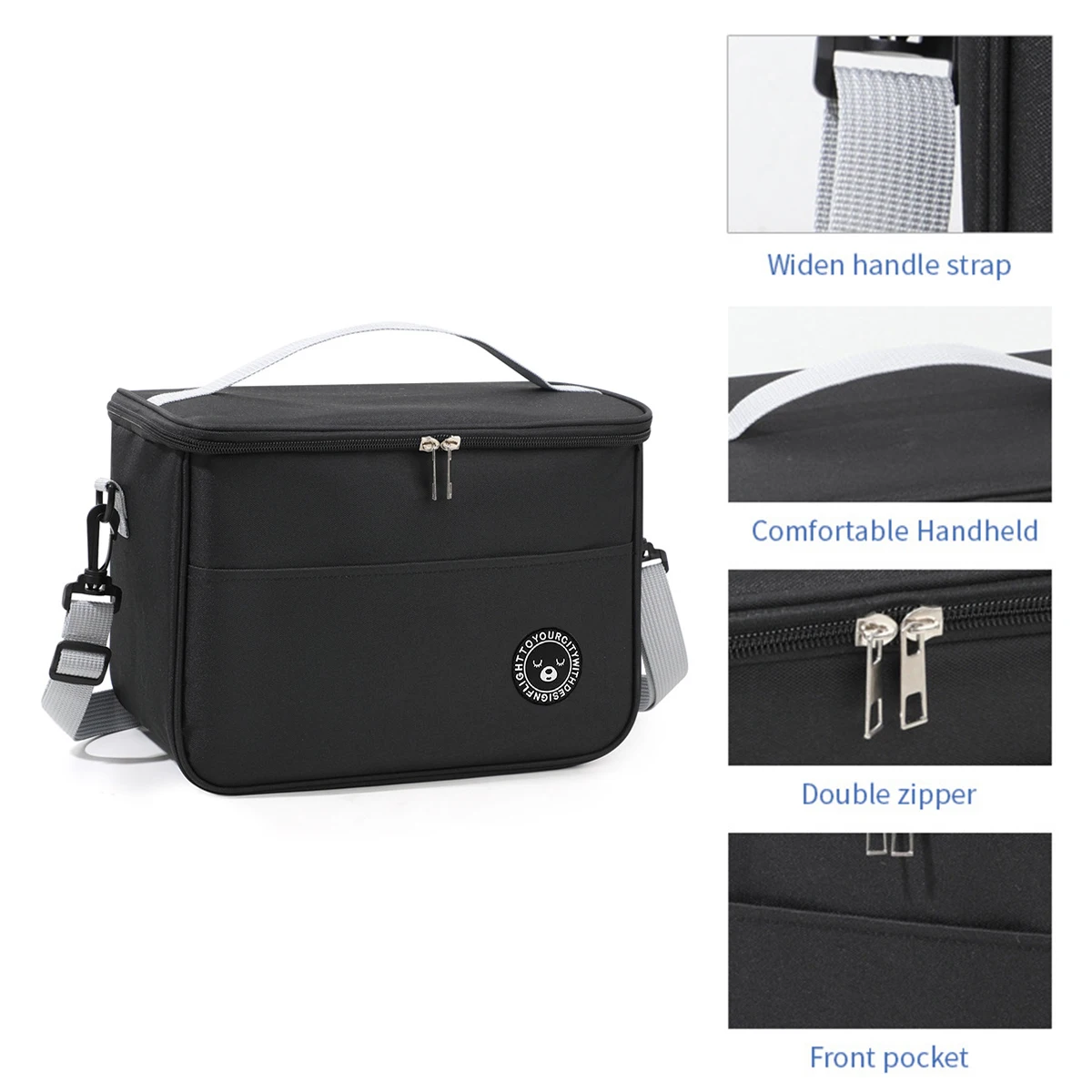 Capacité à main avec sac isolé à bandoulière, sac de boîte à déjeuner, sac à déjeuner étanche épaissi pour étudiant.