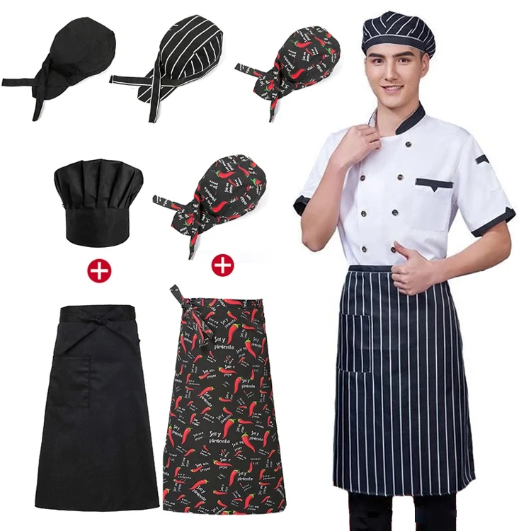 ทําอาหารชุดผ้ากันเปื้อนเชฟ Catering หมวกโรงแรม Chef Pinafore Man ร้านอาหารห้องครัว Cook Work ผ้ากันเปื้อนเบเกอรี่ Cafe ผู้หญิง Waiter หมวก