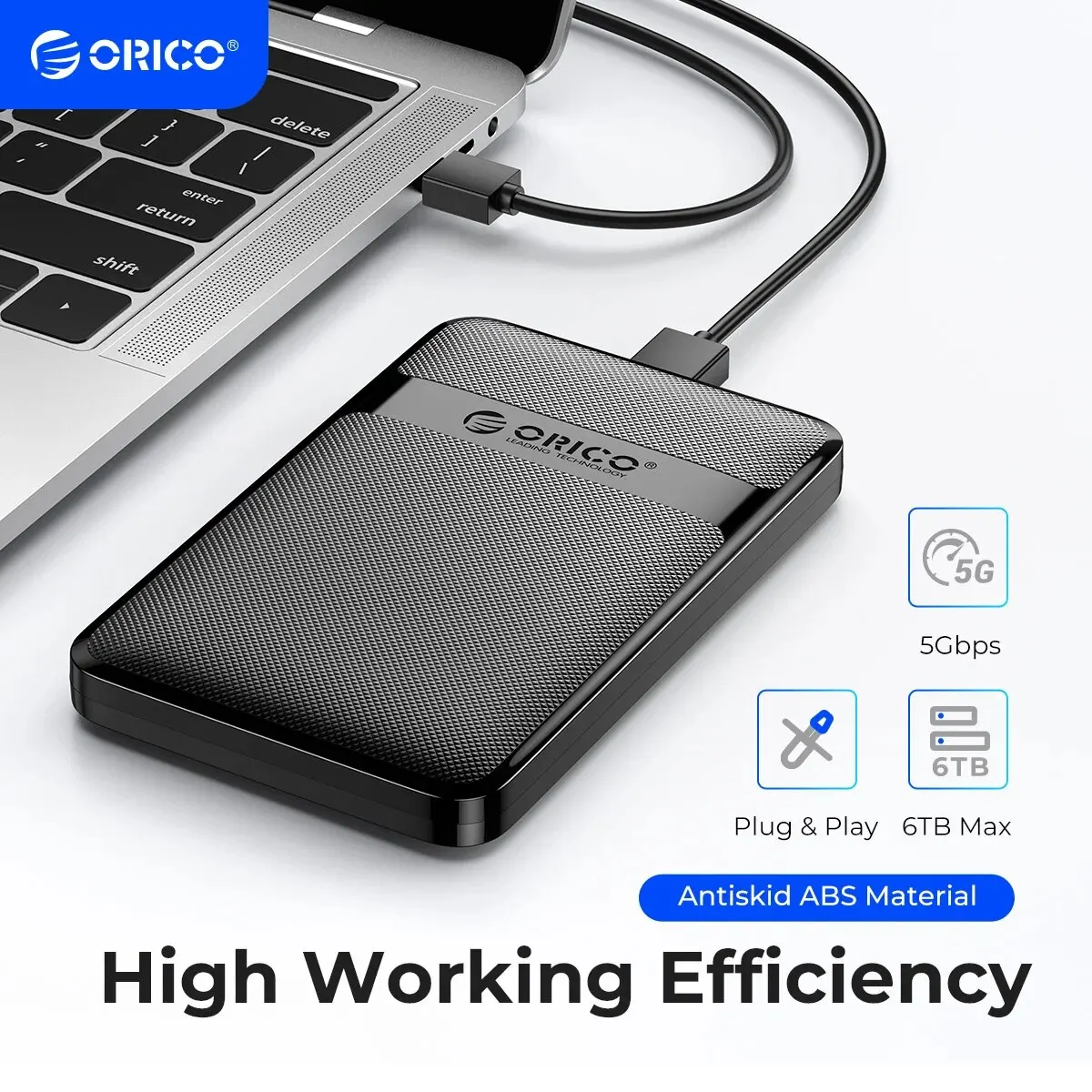 ORICO Festplattengehäuse 2,5 Zoll SATA zu USB3.0/Typ-C Festplattengehäuse 6 Gbit/s Max. USB-C Externes SATA-Festplattengehäuse unterstützt Auto-Sleep