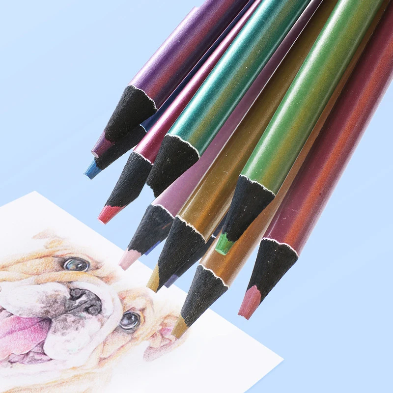 12 色メタリック色鉛筆新学期色鉛筆セット画材文具子供のための DIY 描画絵画