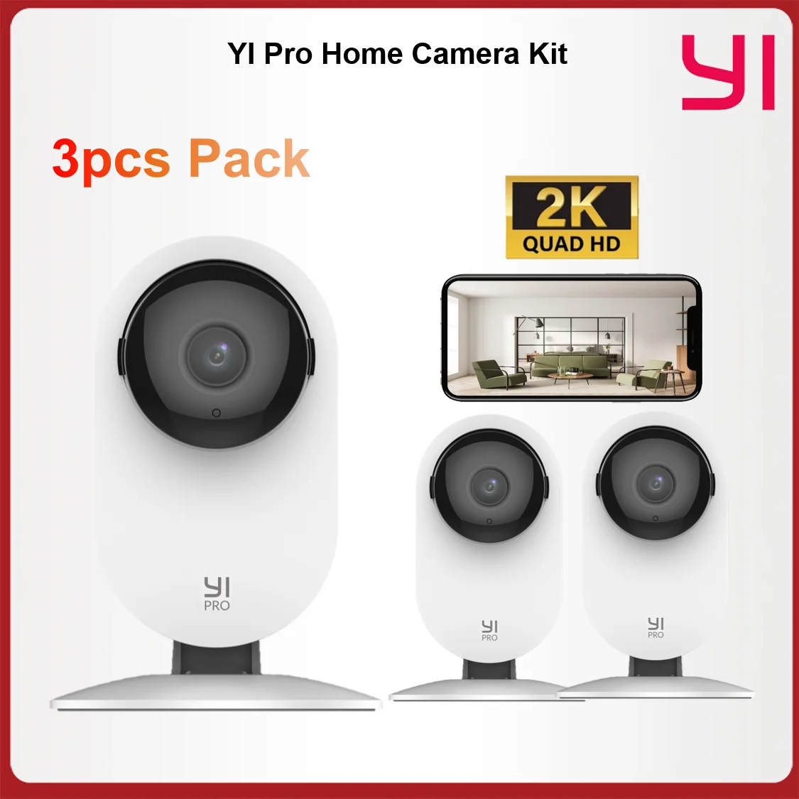 YI Pro 3 kits de pc 2K cámara doméstica Wi-Fi IP sistema inteligente de vigilancia de seguridad con visión nocturna Monitor de bebé en iOS, aplicación Android