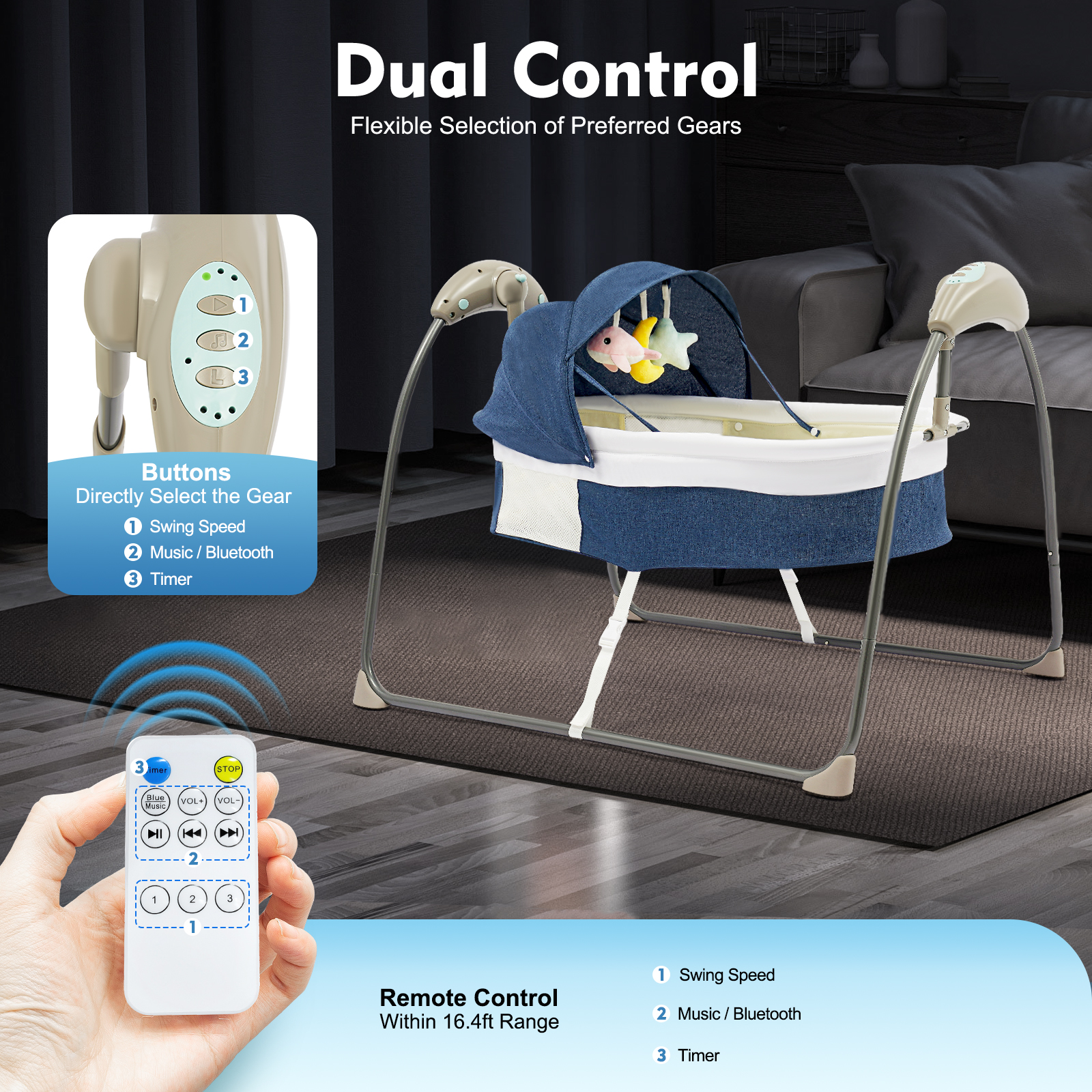 Vide-bébé électrique, berceau pour nouveau-né, lit à bascule avec moustiquaire et chaise longue télécommandée