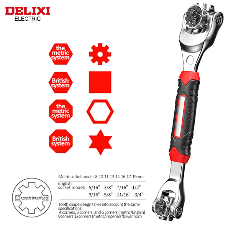 DELIXI-Tomada Universal Chave Elétrica, Rotativa de 360 Graus, Chave Multifuncional para Ferramentas de Instalação e Remoção, 52 em 1