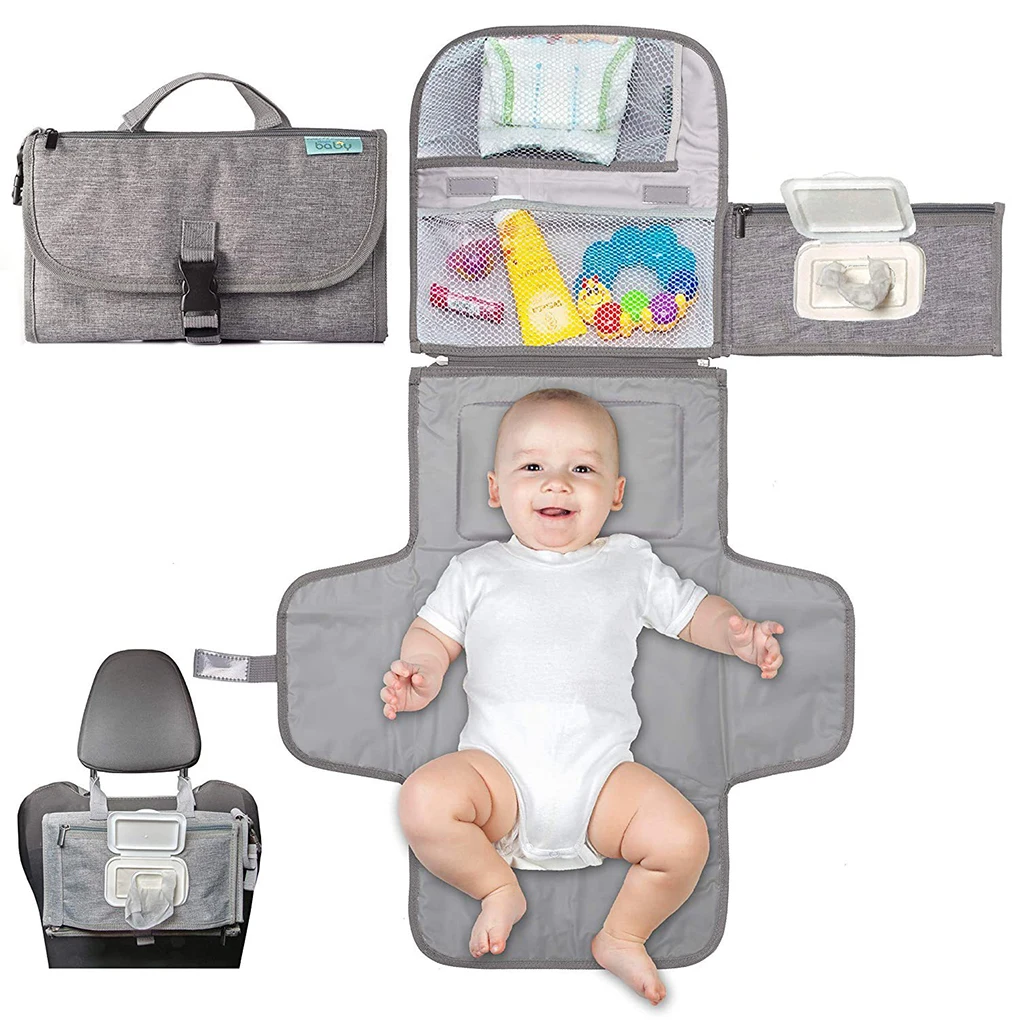 Cambiador de pañales portátil para bebé, almohadilla plegable con bolsillos, Kit de cambiador de pañales de viaje impermeable para recién nacido