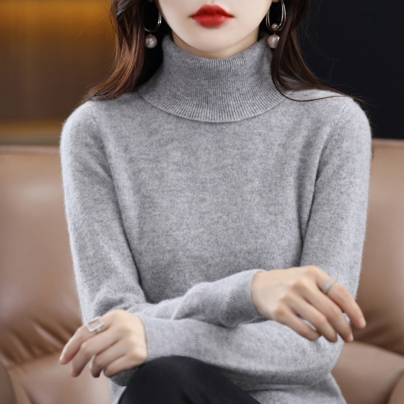 100% suéter de cachemira de lana merina, suéter tejido para mujer, jerséis de manga larga con cuello alto, ropa de otoño e invierno, Jersey cálido, Tops