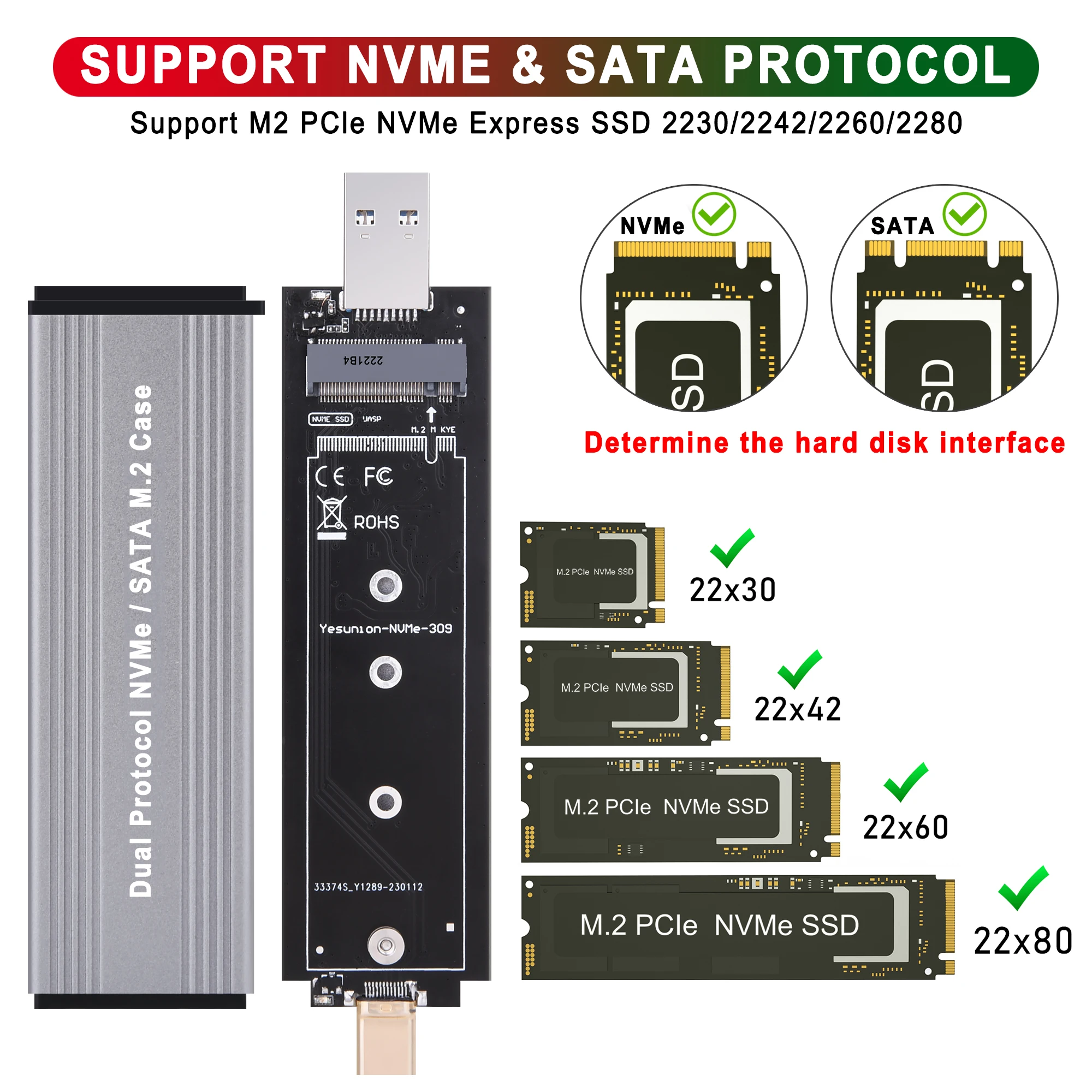 Корпус M.2 NVMe SATA SSD с двумя протоколами NVMe SATA к USB 3.1 Gen2 10 Гбит/с NVMe PCI-E M.2 SSD Корпус с поддержкой UASP для жесткого диска