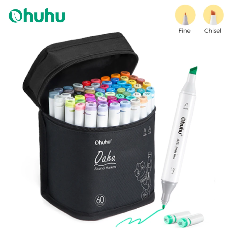 Ohuhu Oahu Marker Pen Alcohol Art Markers Color Marker Set Dual Tips Felt Pen Sketching Drawing Graffiti Manga School Supplies