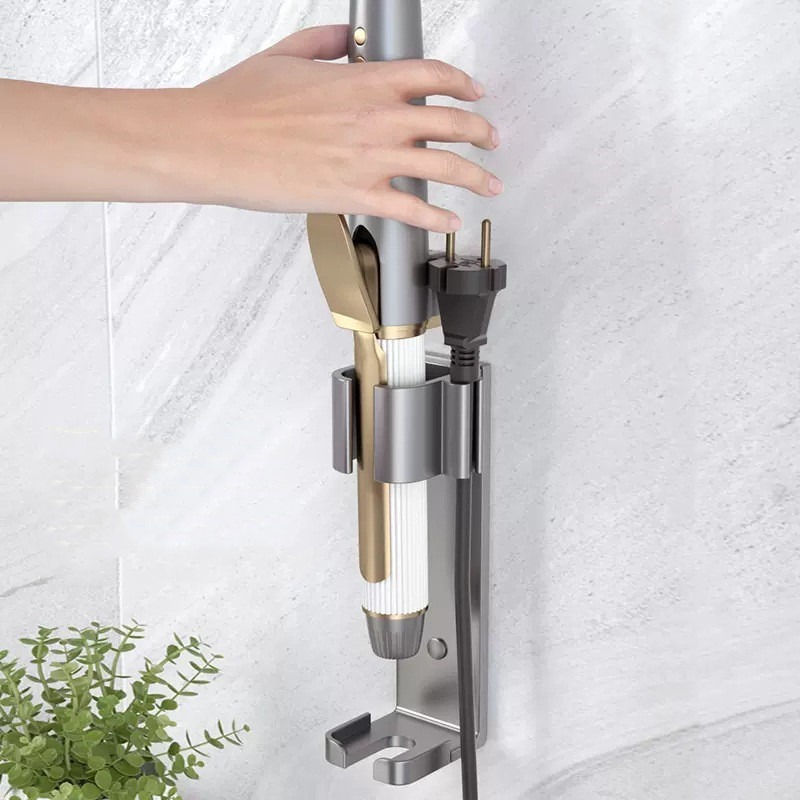 Suporte de ferramenta de cabelo do banheiro espaço alisador de alumínio titular rack sem perfuração modelador de cabelo titular construir no slot de gerenciamento de cabo