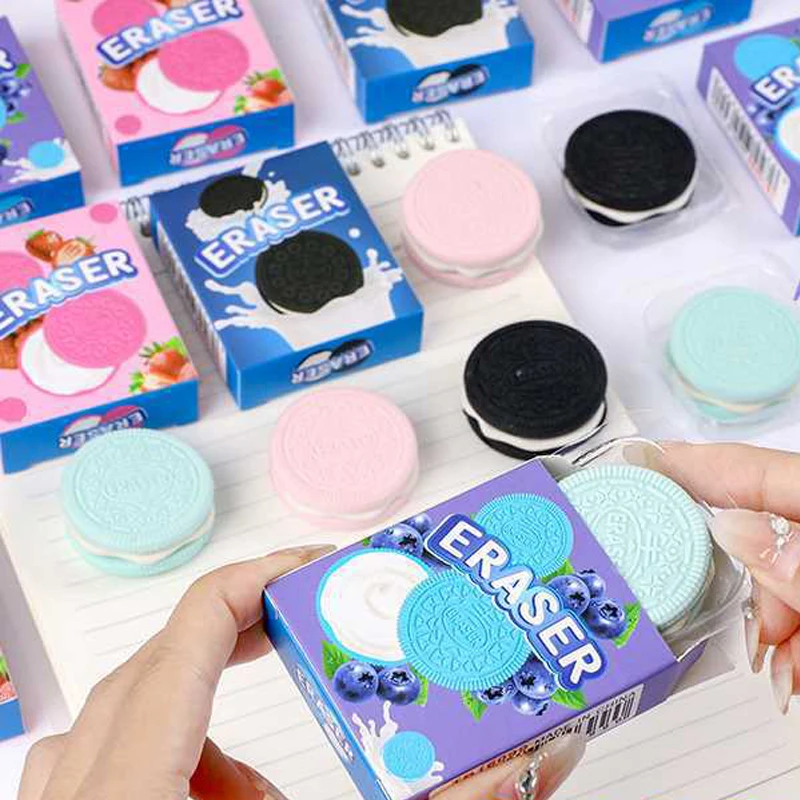 Borrador de galleta creativo de dibujos animados, simulación de oreo, papelería para estudiantes, borrador sin rastro
