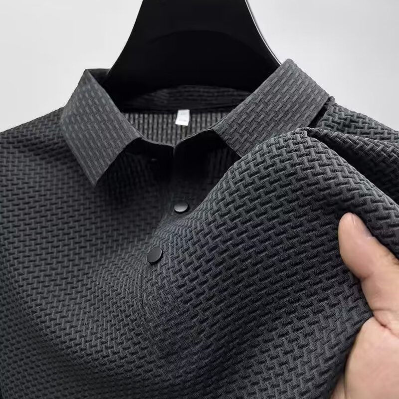 T-shirt polo a maniche corte cava Lop-up da uomo nuova estate T-shirt moda business traspirante in seta di ghiaccio Abbigliamento di marca maschile
