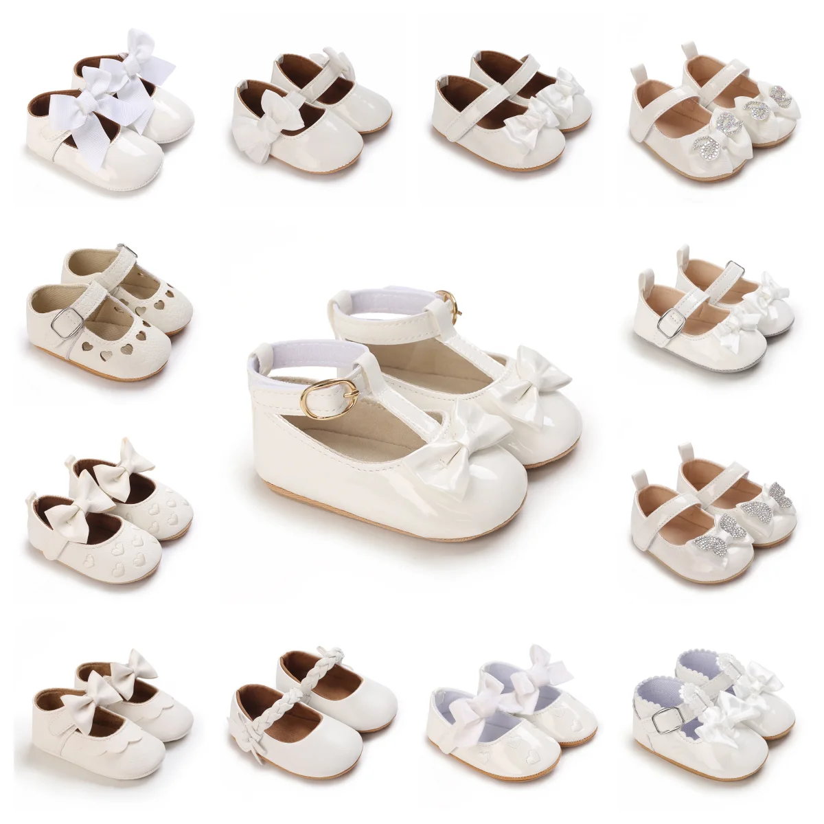 Neugeborenen Bogen Prinzessin Schuhe Weiches Leder Anti Slip Gummi Sohle Baby Wanderschuhe Weiß Mädchen Outdoor Kleine Leder Schuhe