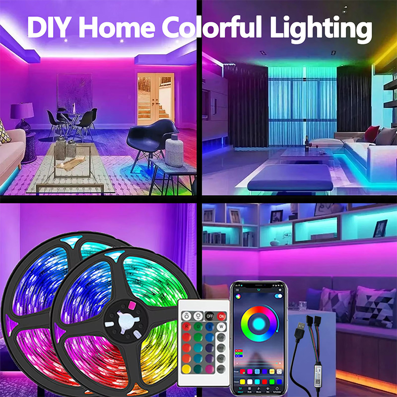 1-30M USB LED Strip Lights With Bluetooth 24Keys Remote Control RGB Flexible Lamp Tape TV Backlight Dimmable For Room Decoration