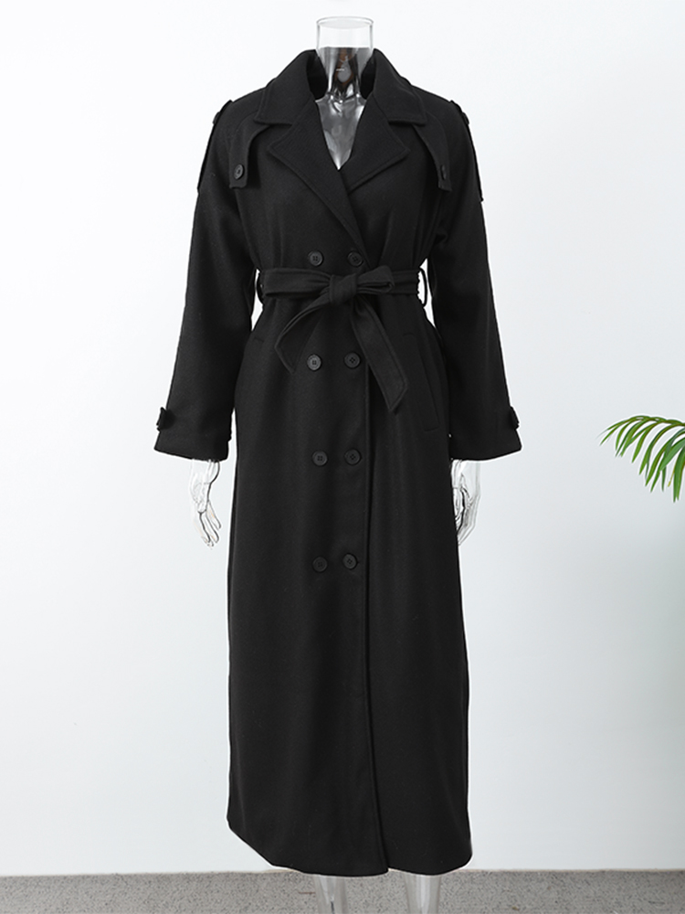 Abrigo de lana con solapa Lisa para mujer, abrigo elegante de manga larga con botones, ropa de calle alta para ir al trabajo, otoño e invierno, 2024