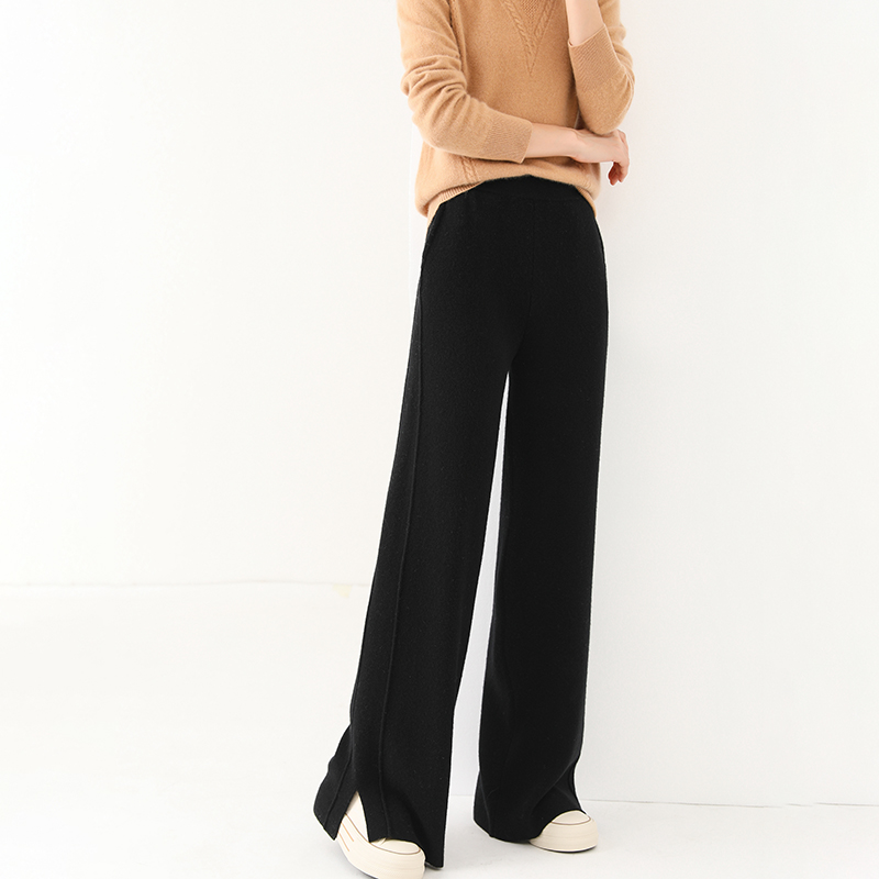2024 new wool women's pants, high waisted loose cashmere floor pants knitted fashionable hot selling women's wide leg pants