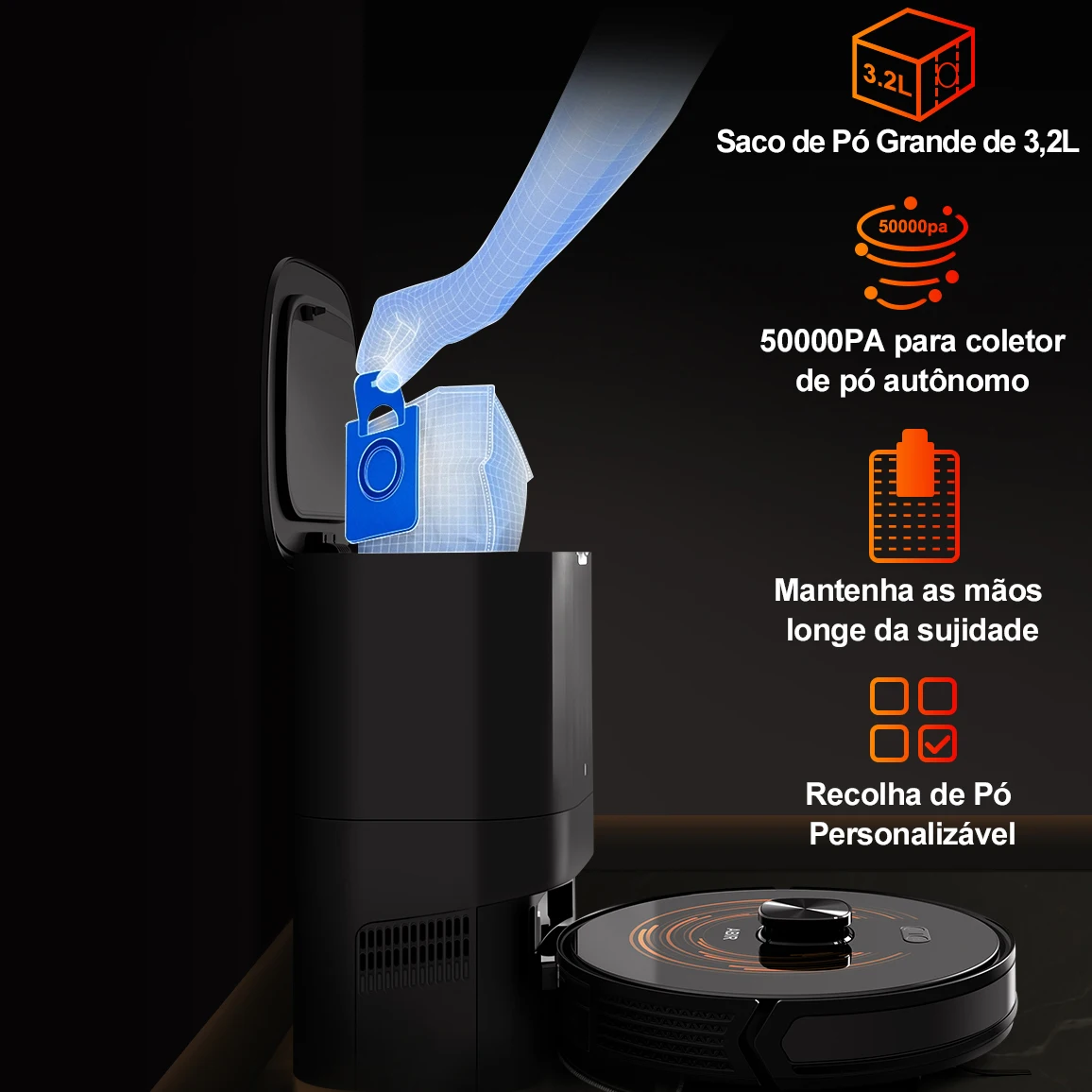 Aspirador robô K30 – Com autovazamento, laser duplo, luz UV, mapeamento multi-pisos, limpeza automática de tapetes e 240 min de autonomia,Voltagem única 220V-240V