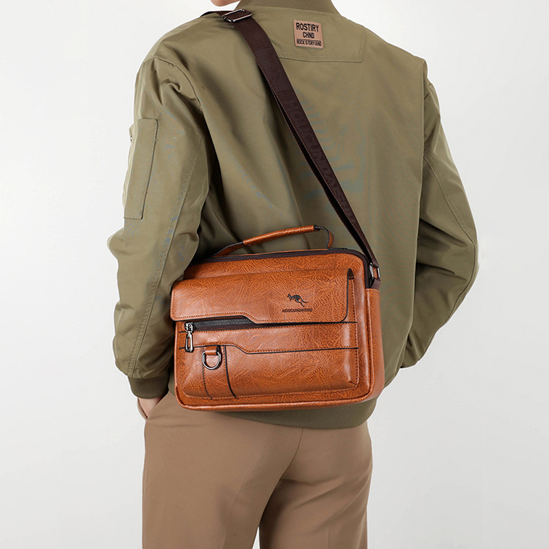 Maletín de cuero PU, bolso de mano para hombre, bandolera cruzada, bolso de negocios para oficina, billeteras cuadradas para tarjetas, bolso lateral de hombro tipo bandolera