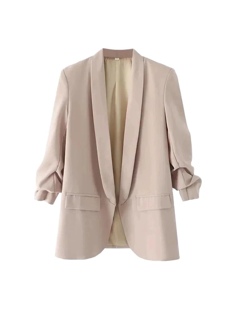 Frauen Mode Büro Tragen Offenen Blazer Mantel Vintage Lange Plissee Ärmeln Patten Taschen Weibliche Oberbekleidung Chic Tops