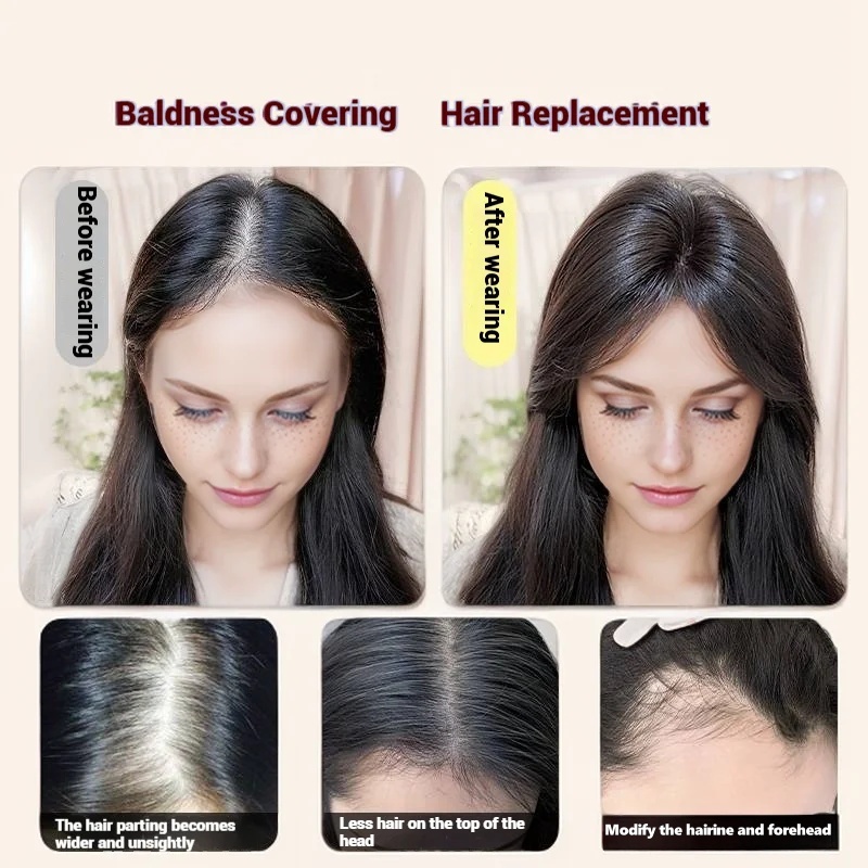 Toppers de cabelo de malha ultrafina 8x11cm, franja com clipe, peruca para mulheres, cabelo real fofo, aumenta o volume, capa de cabelo branco