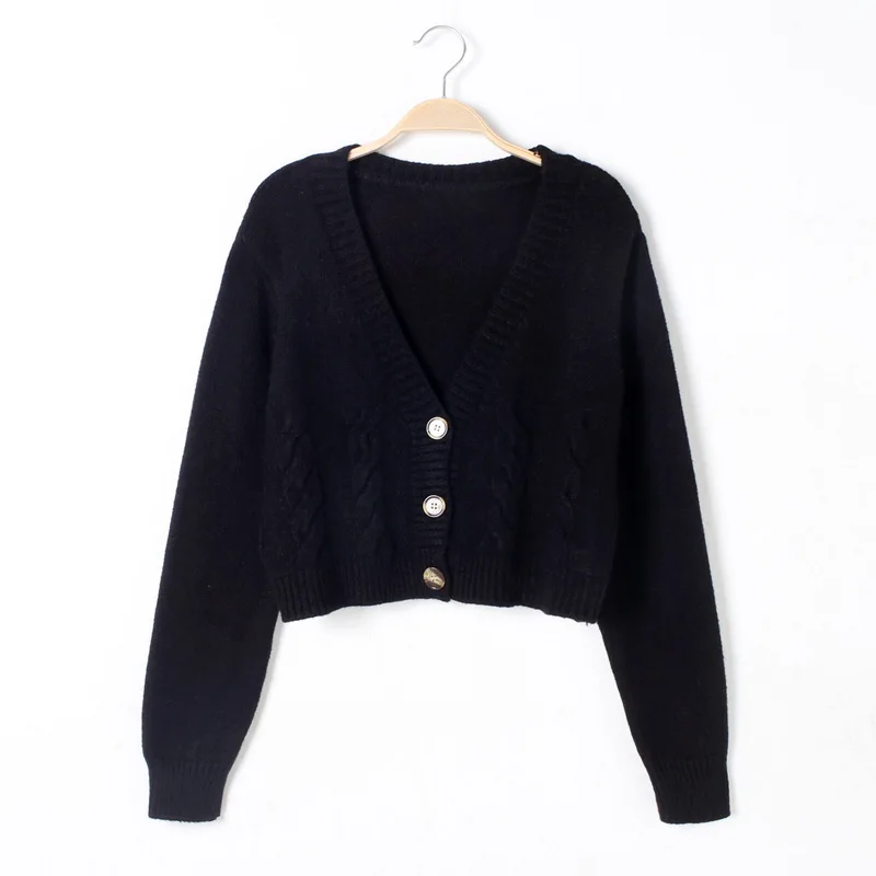 V-ausschnitt Abgeschnitten Strickjacke Frauen Langarm Twist Gestrickte Pullover Mäntel Herbst Winter Warm Halten Koreanische Mode Jacke Strickjacke