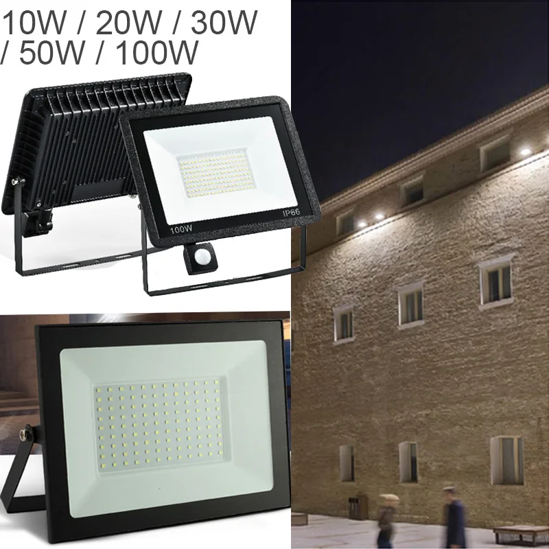 LED Floodlight PIR Motion Sensor 220V 20W 30W 50W 100W Waterproof Outdoor Garden Projector Lighting Spotlight Wall Street Light