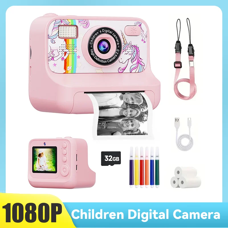 Christmas Gift 4000W Dual Lens Kids Camera 2.4inch 16X Zoom Instant Print Portable Digital Camera for Girls & Boys Aged 3-12