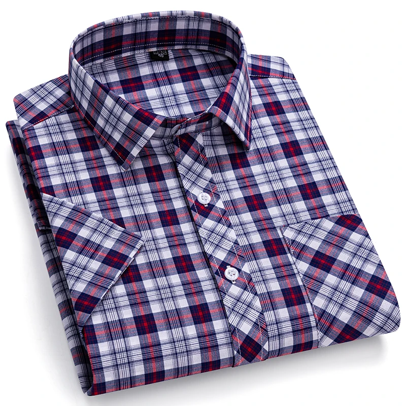 New Casual Shirts For Men Cotton Plaid Short Sleeve Elegant Business Dress Smart Summer Men Clothes England Fashion Top Shirts