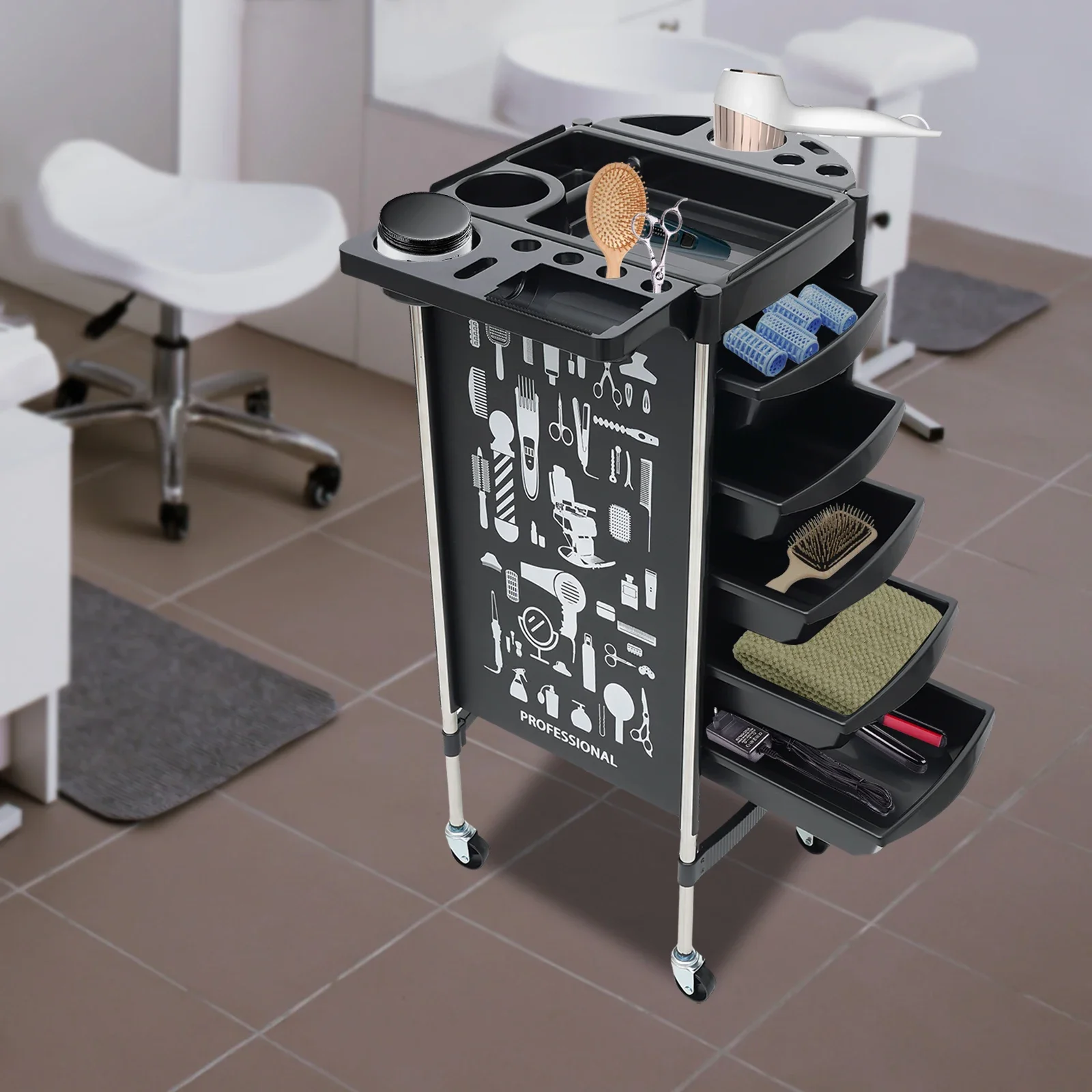 Carrello per parrucchiere, barbiere, carrello per colorazione dei capelli, carrello per spa, cassetto portaoggetti per manicure, toelettatura di animali domestici, tatuaggio