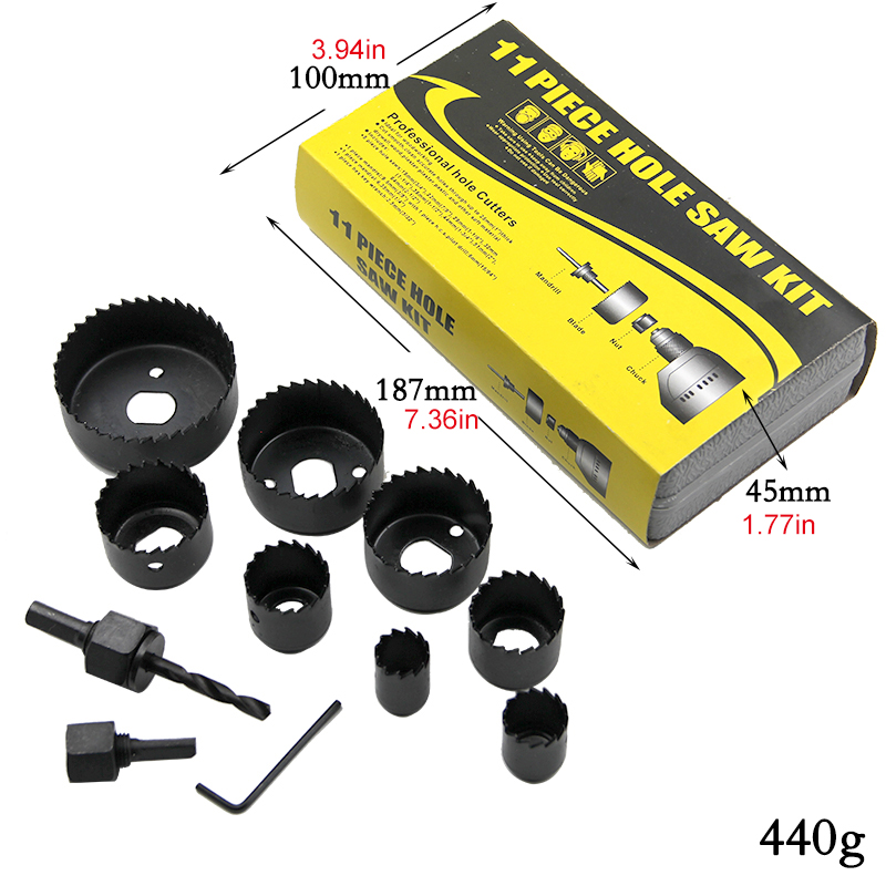 11pc buraco preto viu carpintaria placa de gesso abridor de buraco 19-64mm teto buraco conjunto de ferramentas de perfuração caixa de plástico