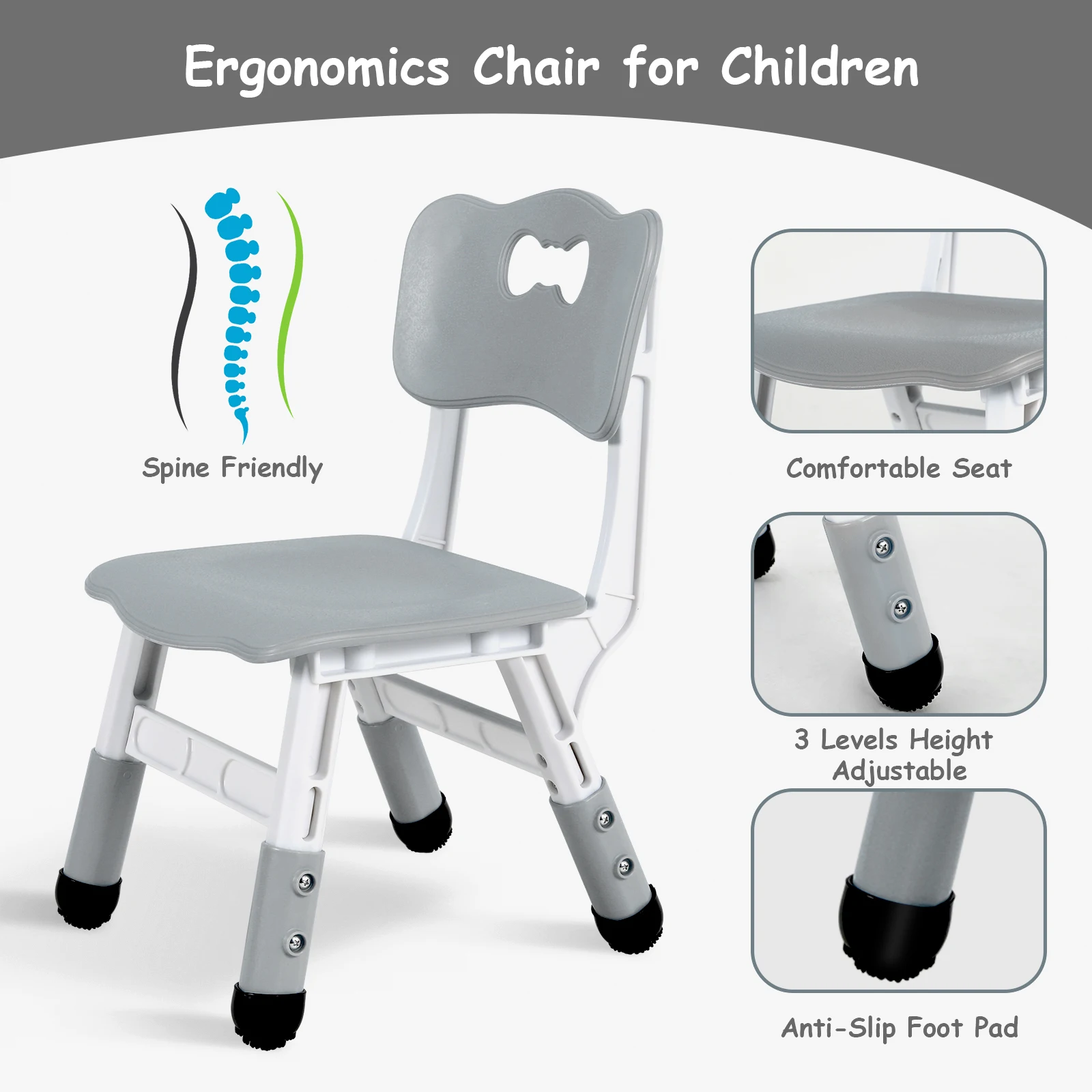 AOOU 47.2‘’ Kid Table and 4 Chairs Set, Height Adjustable Toddler Study Table&Chair Set for Age 2-10, Multi-Activity Art Table