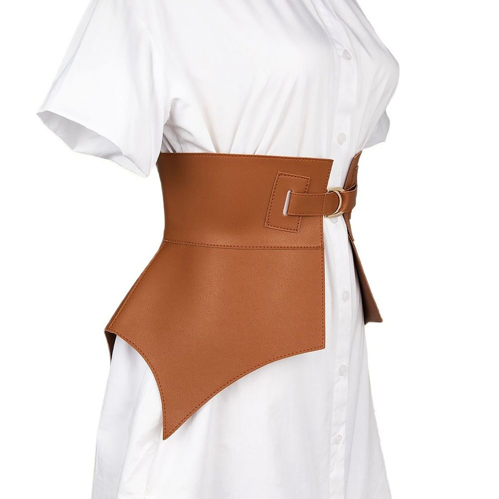 Cinturones irregulares de cuero Pu para mujer, falda larga y ancha de estilo Punk, abrigo de vestir, cinturilla elástica, corsé negro y marrón a la moda, 1 unidad