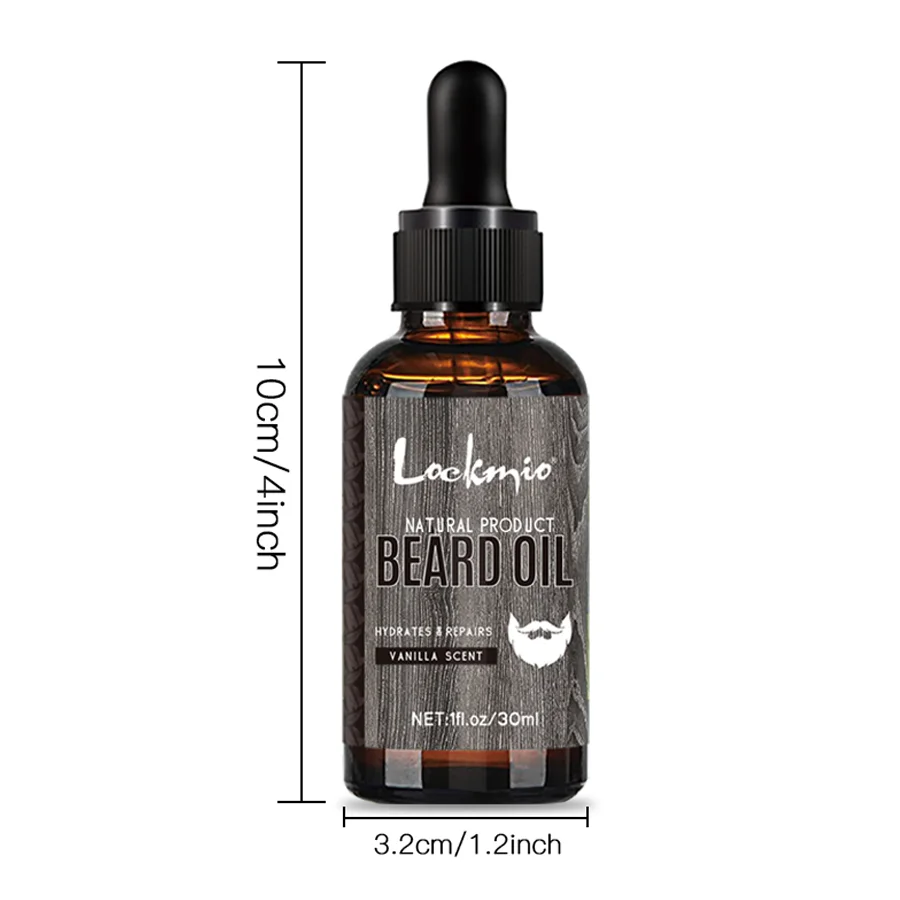 LOCKMIO naturalny olejek do brody dla mężczyzn zapach waniliowy nawilża naprawia wzrost korzeni brody pełniejsza grubsza pielęgnacja stylizacji