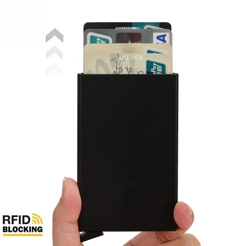 안티 Rfid 차단 ID 은행 금속 신용 카드 소지자 케이스 남여 얇은 슬림 스마트 지갑 남성 여성 팝업 미니멀리스트 미니 지갑
