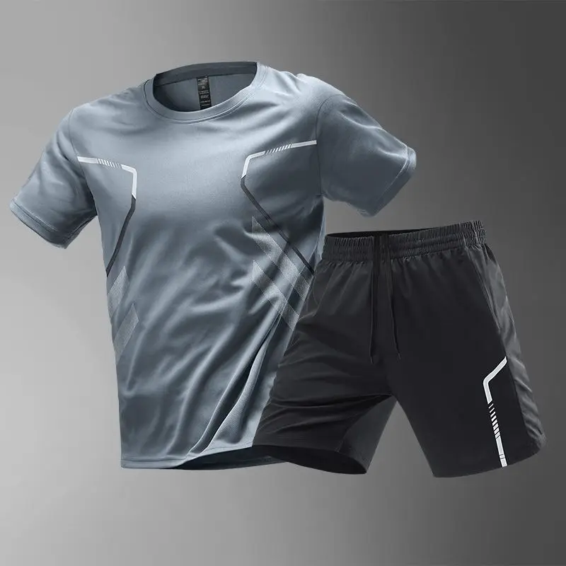 Sommer Männer Sets Neue Schnell Trocknend Atmungsaktive Gym Kleidung Training Kurzarm Tops Shorts Anzug Outdoor Täglichen Freizeit Zwei-stück Set