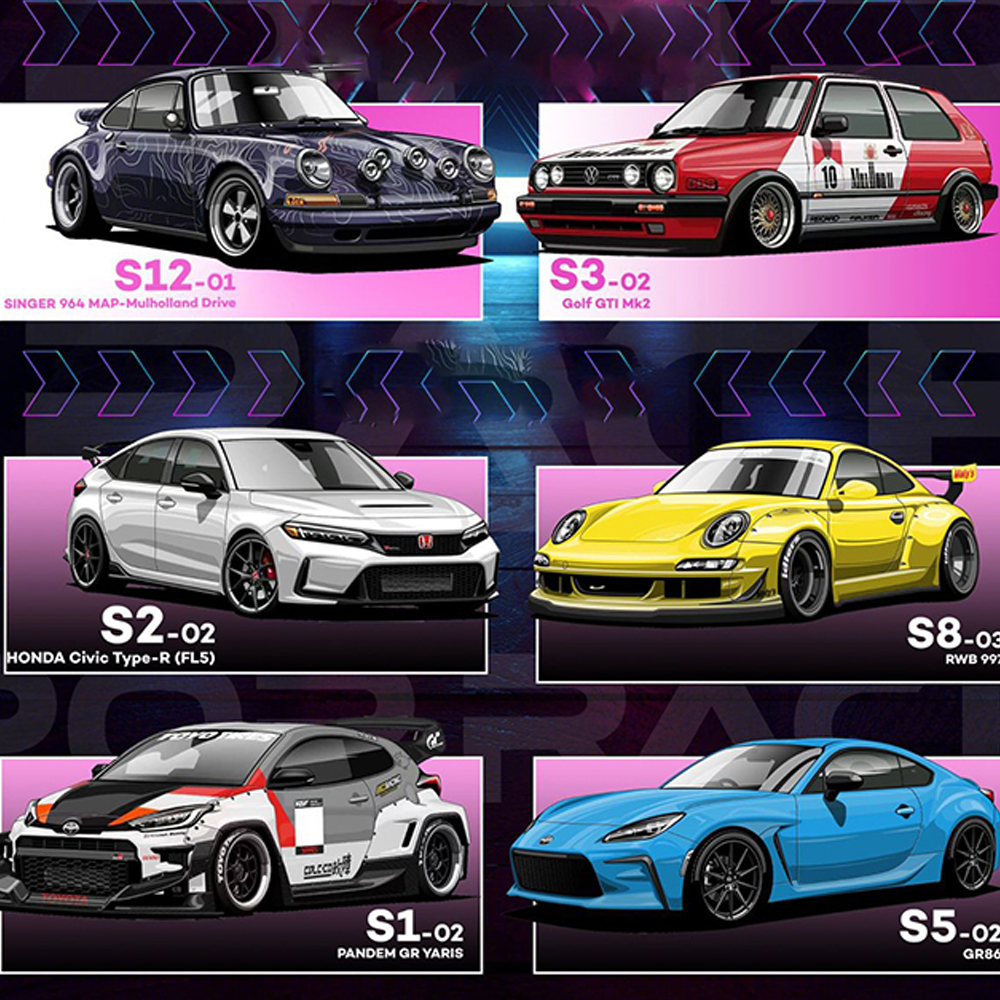 Xcartoys PopRace 1/64 Modelo de coche clásico, GTi Mk2, 997, Stagea R34, Singer 964 Vehículo fundido a presión Colección de juguetes Regalos para adultos