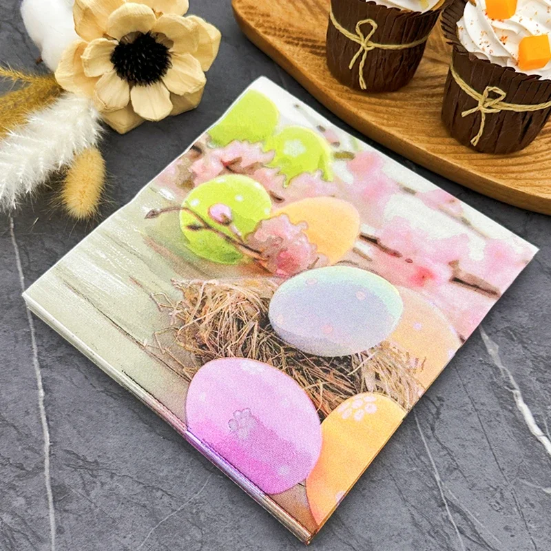Colored Napkins Hotel Western Restaurant Table Decoration Wine Glass Flower Paper Easter Eggs Printed Paper Napkins 20 Sheets 33